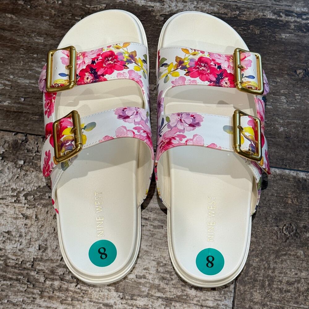Nine West Shoes Womens Size 8 Double Buckle Slide Sandals Floral Summer NEW - Picture 5 of 11